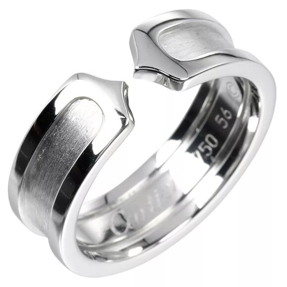 CARTIER 2C Ring K18 white gold #7.8(US Size) 8g mens - Picture 1 of 9